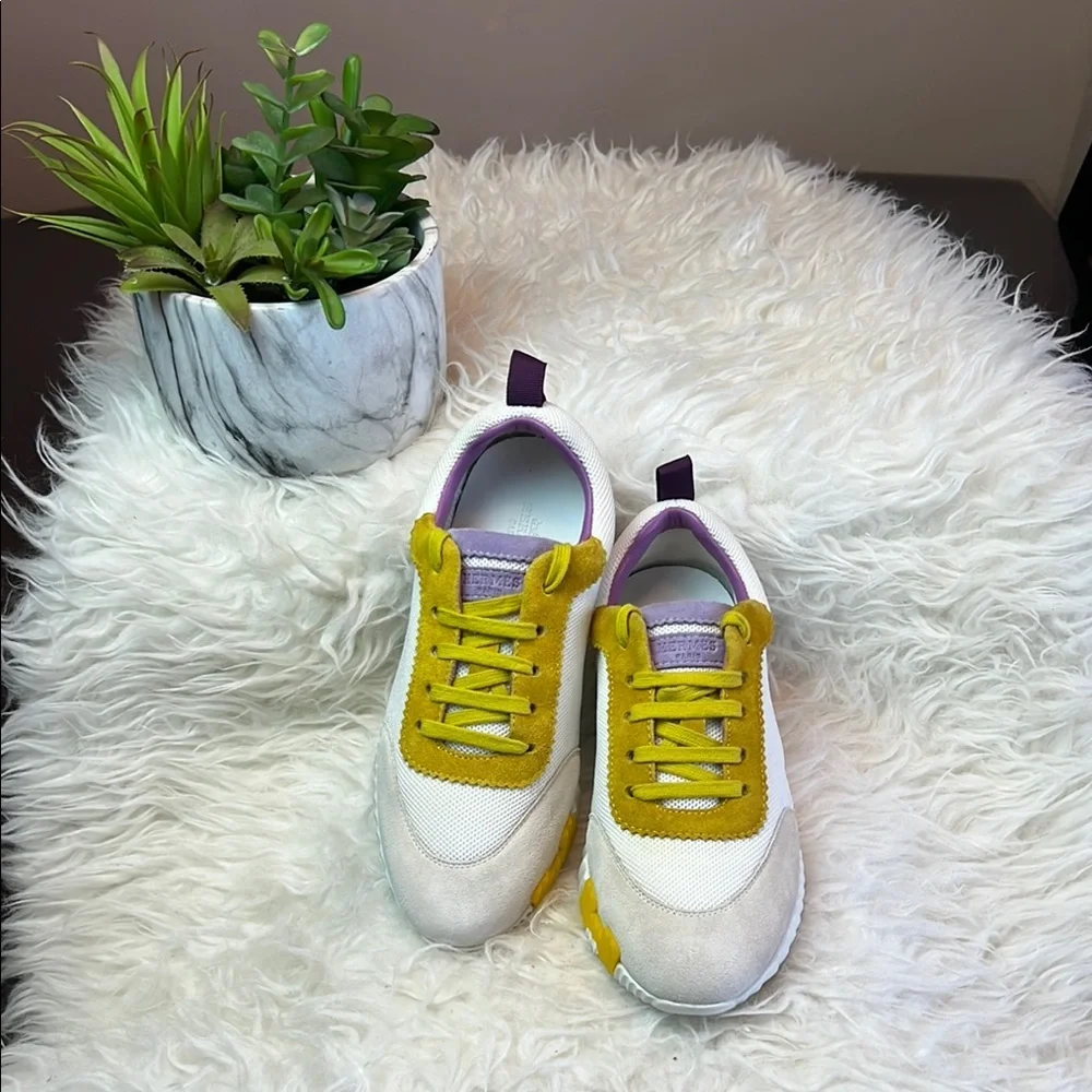 Hermès Women’s Bouncing Low Top White/Yellow/Purple Accents Sneakers Size 36 EU - Picture 4 of 17